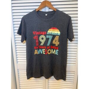 Vintage 1974 50 Years of Being Awesome 50th Birthday Graphic T-Shirt Charcoal M